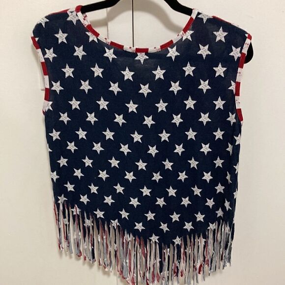 Cloud Chaser NWOT Red, White & Blue American Flag Fringed Sleeveless T Shirt. - Picture 2 of 6